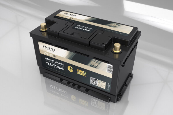 Forster 12,8V Lithium 120Ah LiFePO4 Premium Batterie | 200A-BMS-2.0 | Ducato Ford PSA VWT6 TGE | 1536Wh | IP67