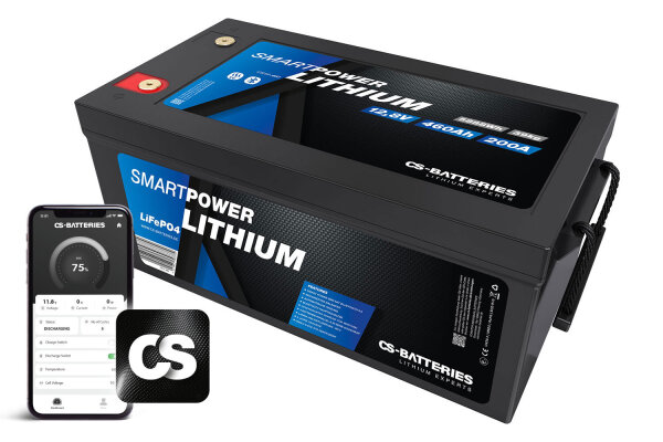 460Ah | 12,8V | 5888Wh | SMART POWER Lithium LiFePO4 Batterie mit Bluetooth 5.0 | integriertem 200A-400A BMS | Heizung